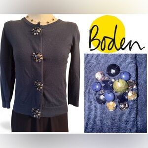 Boden Navy Jewel Button Wool Cardigan Size 4